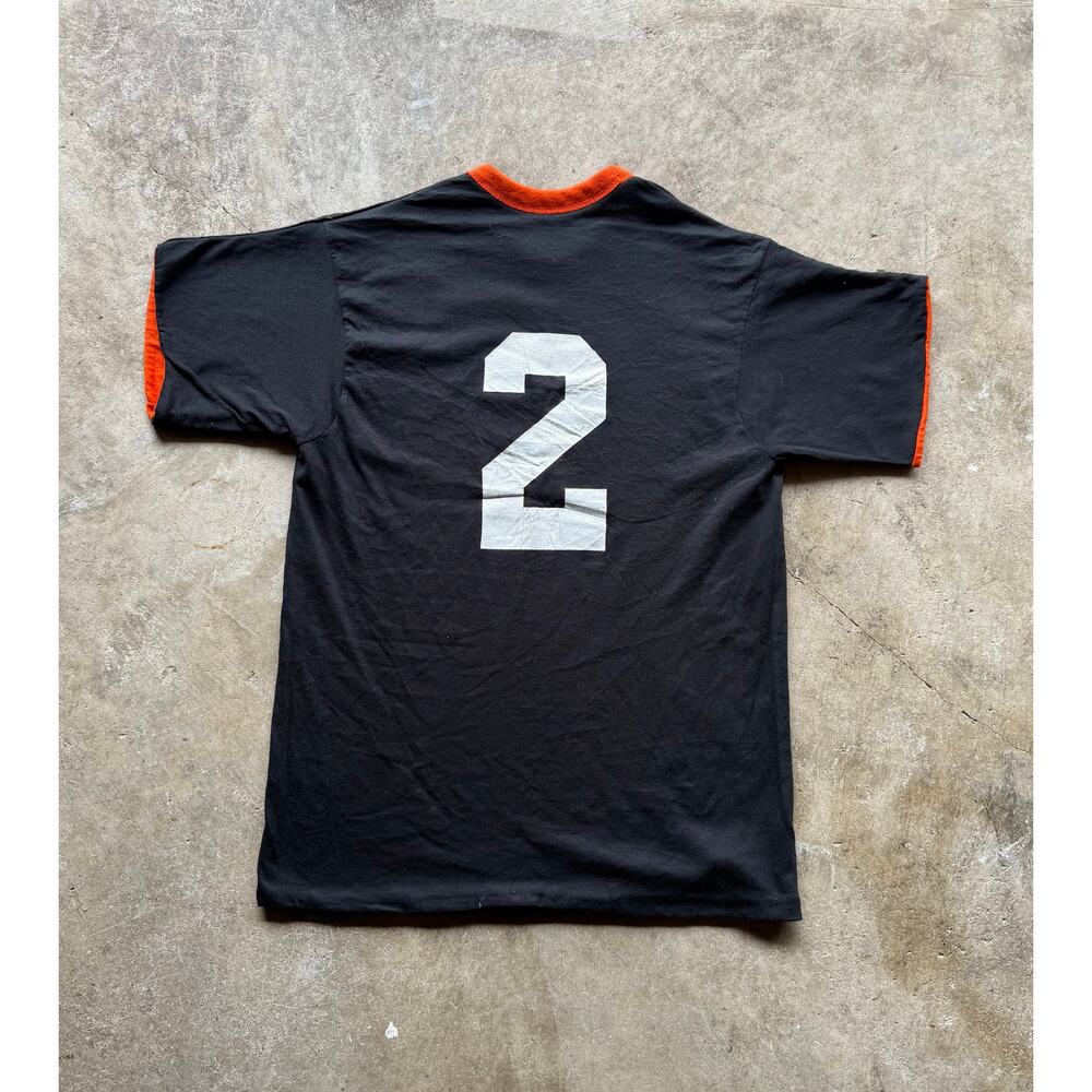 Vintage 80s/90s Orange Black Double Face #2 Tee Shirt Size Small